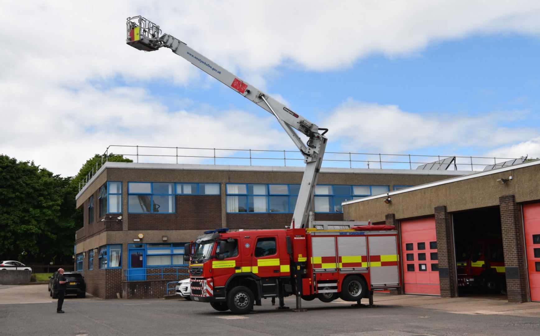 Aerial appliance outside Halifax Fire Station. 