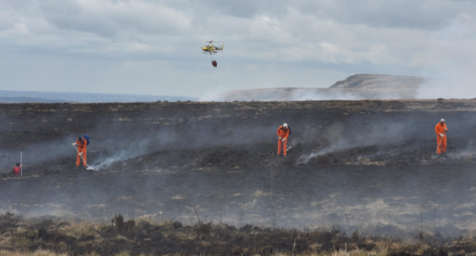 Photograph of fire on Marsden Moor April 2021.