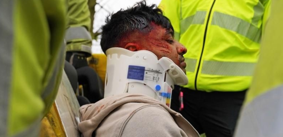 Man in neckbrace