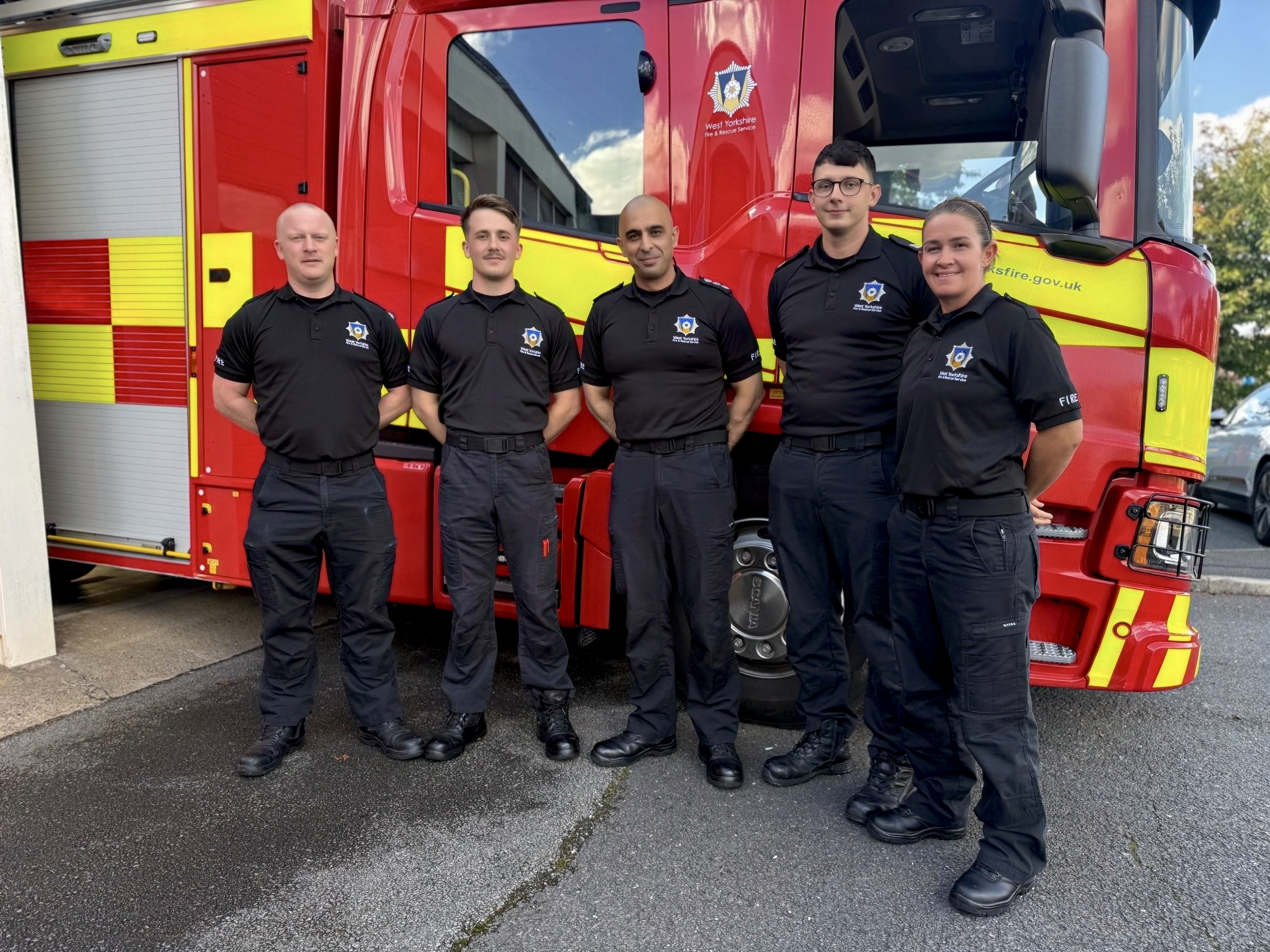 Firefighters at Morley Fire Station standing outside Morley Fire Station