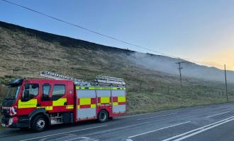 Fire engine at moorland fire