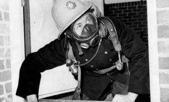 Firefighter at old Ossett Fire Station 1960's