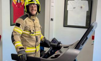 Matt Broadbent at Bingley Fire Station on a treadmill