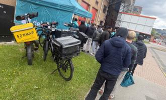Deliveroo riders at Leeds Fire Station