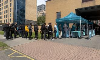 Deliveroo riders at Leeds Fire Station