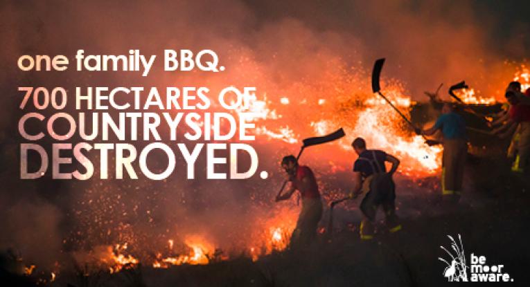Image of burning countryside. Reads: one family BBQ. 700 Hectares of countryside destroyed.