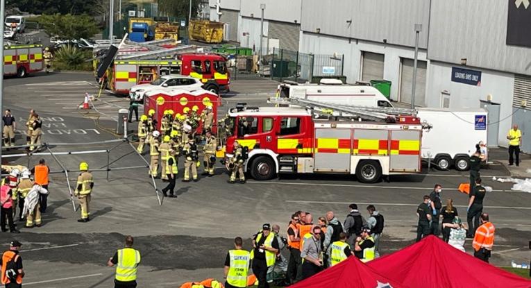 West Yorkshire emergency services convene outside Xscape Yorkshire for a multi-agency exercise