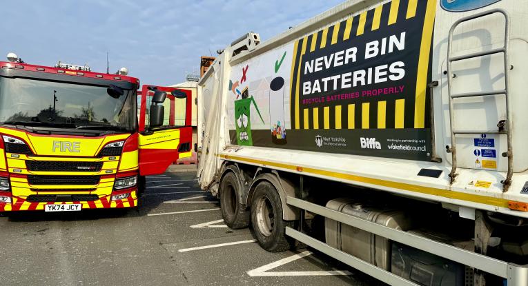 WYFRS fire appliance and Wakefield Council big wagon